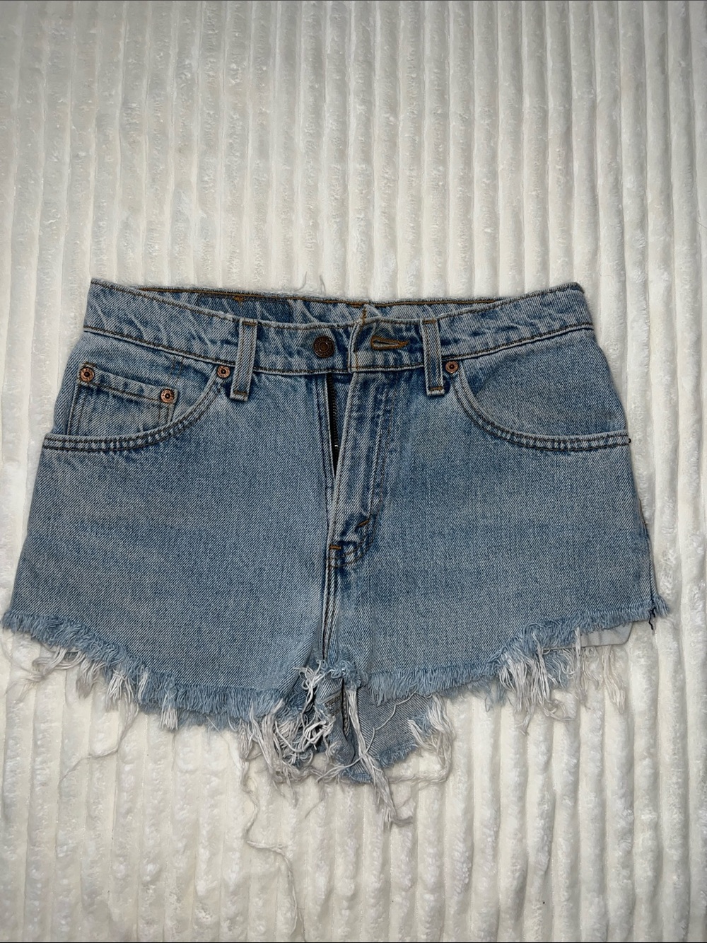 Levi's 517 Light Blue Distressed Denim Cutoff Shorts